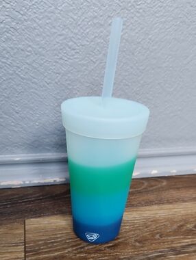 NWOT Silipint 22 oz Straw Tumbler Mountain Air Blue Teal Green Ombre